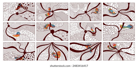 Conjunto de tableros de ajedrez para colorear psicodélicos Zentangle y diferentes Formas.