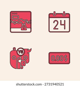 Establecer costo cero, mercado de acciones de fracaso, calendario y toro y oso de icono. Vector