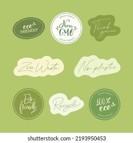 Establecer el signo de título de texto con letras manuscritas de basura cero. Ecopegatina moderna de caligrafía. Cita motivacional para elegir un estilo de vida ecológico. Concepto de ecología y basura cero. Ilustración del vector