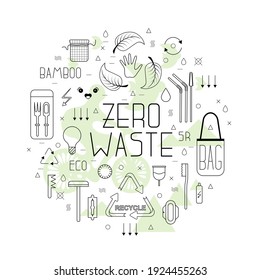 Set zero waste symbols. Ecological lifestyle. Save our planet. Five r concept