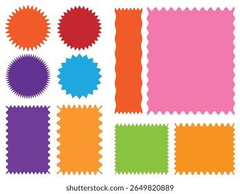 Set of Zigzag and colorful Shape. Rectangle shape frame with zigzag edge. Elements for design of text box, badge, banner. Rectangle, square and oval shape frame with zigzag edge