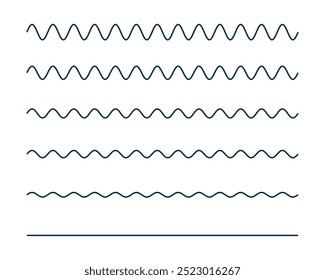 set of zigzag curvy lines pattern in different frequency vector