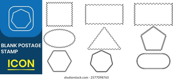 Set of zigzag edges Blank postage stamp. Squares and rectangles of various sizes. Banners, sticker, writing text, notes, logos, labels, badges, square postage stamp. Vector illustration.