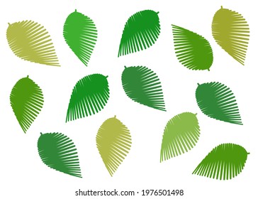 A set of zigzag line of green leaves isolate on white background. Concept fabric, backdrop,background,wallpaper. Copy space for your text. Vector illustration.