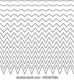 Set the zigzag with sharp angles, a wavy pattern with decreasing amplitude, vector for print or website design