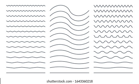 Set of Zigzag Wavy and Curvy Horizontal Lines. Flat Vector Design Template Elements