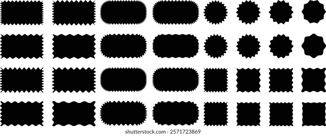 Set of Zigzag and Wavy Geometric Shapes. Vector Rectangle, Circle, Square and Oval Elements with Curve Edge. Zigzag sticker, shapes. Zig Zag Shapes for Stickers, Badges, Posters, Labels and Decoration