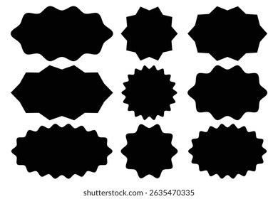 Set of Zigzag and Wavy Geometric Shapes. Collection of sunburst sticker. Sale and big set of red zig-zag circle sticker. Vector illustration.