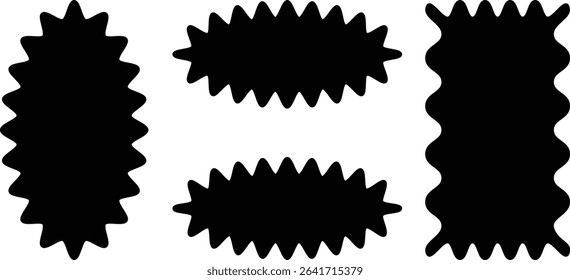 Set of Zigzag and Wavy Geometric Shapes. Vector Rectangle, Circle, Square and Oval Elements with Curve Edge. Zig Zag Shapes for Stickers, Badges, Posters, Chevron, Labels and Decoration. EPS 10,