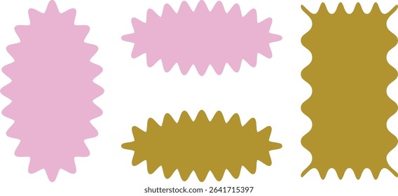 Set of Zigzag and Wavy Geometric Shapes. Vector Rectangle, Circle, Square and Oval Elements with Curve Edge. Zig Zag Shapes for Stickers, Badges, Posters, Chevron, Labels and Decoration. EPS 10,