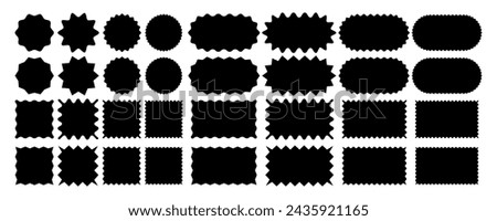 Set of Zigzag and Wavy Geometric Shapes. Vector Rectangle, Circle, Square and Oval Elements with Curve Edge. Zig Zag Shapes for Stickers, Badges, Posters, Chevron, Labels and Decoration