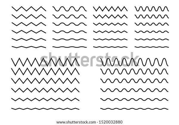 Set of zigzag wavy or zigzag\
lines. Horizontal thin lines wave. Dotted line. Vector\
illustration.