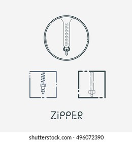 Set of Zipper Icon, Can Use for Archive, Zipped File Icon, Download Compressed File Button, Thin Line Flat Style. Vector, Illustration