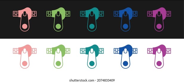 Set Zipper Symbol einzeln auf schwarz-weißem Hintergrund.  Vektorgrafik