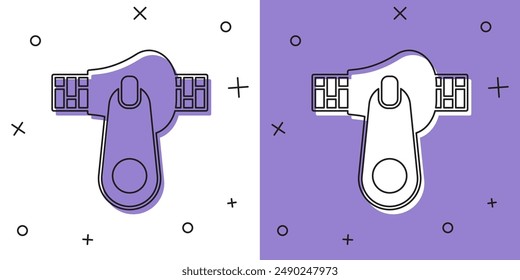 Set Zipper icon isolated on white and purple background.  Vector