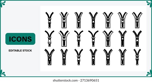 Conjunto de iconos de cremallera para el diseño