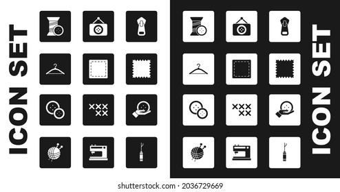 Set Zipper, Sewing Pattern, Hanger wardrobe, thread and button, Leather, Tailor shop,  and  icon. Vector