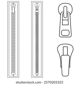 Set of zippers line sketch vector illustration. Zipper fasteners drawing