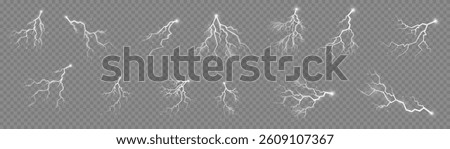 Set of zippers, thunderstorm and effect lightning. Lightning light, thunder thunderbolt, thunderstorm abstract