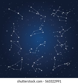 Set of zodiac constellation on the background of starry sky