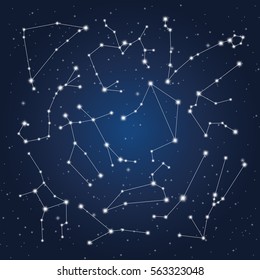 Set of zodiac constellation on the background of starry sky