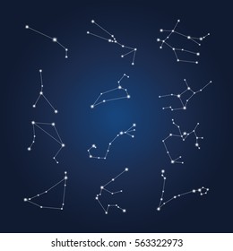 Set of zodiac constellation on the dark blue background