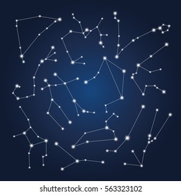 Set of zodiac constellation on the dark blue background