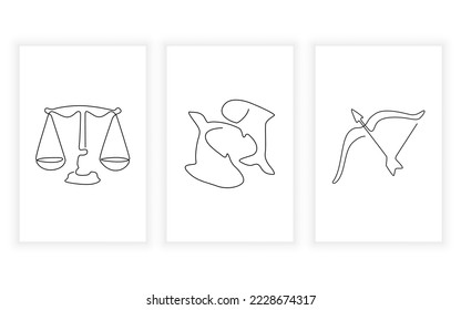 set of zodiac continuous line art hand drawn for logo design