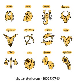 Set zodiac freehand illustration vector. Sketch horoscope art. Tattoo constellation print. Line art symbol constellation. Sketch clip art zodiac abstract art. All elements are isolated