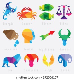 set of zodiac horoscope signs