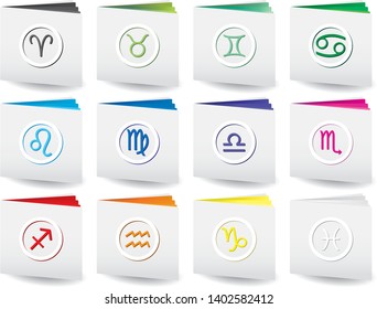 Set of zodiac icon file folders with zodiac signs on top