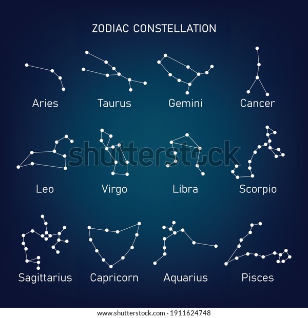 set\
zodiac icon with line and point. zodiac constellation symbol on the\
blue background. Science astronomy concept. space and stars chart.\
vector illustration in flat style modern\
design.