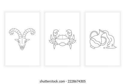 set of zodiac line art , continuous line. for logo design and prinable