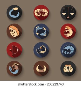 Set of zodiac round symbols. Vector illustration