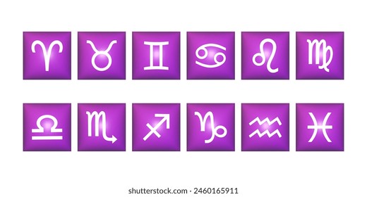 set Zodiac sign 3d icon. Horoscope and astrology. Vector illustration.