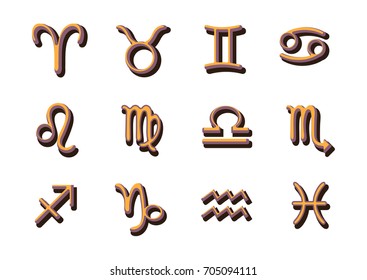 Set zodiac sign cartoon, painted astrological symbols isolated on white background, vector hand drawing
