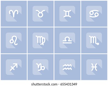 Set zodiac sign. Flat blue icon. Vector Illustration in the style of a flat design.