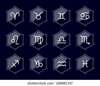 Set zodiac sign. Flat icon. Vector Illustration.