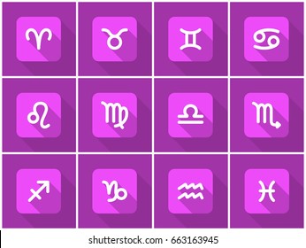 Set zodiac sign. Flat pink icon. Vector Illustration in the style of a flat design.