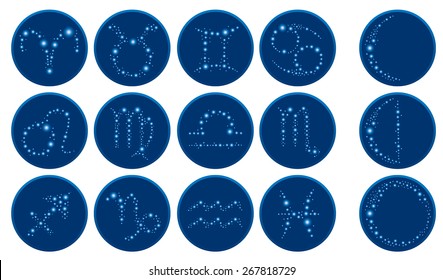 Set of Zodiac sign icons and moon phases in vector.