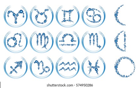 Set of Zodiac sign icons and moon phases in vector. Astrological collection.