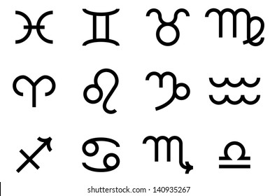 A set of zodiac sign icons representing the twelve signs of the zodiac for horoscopes and the like