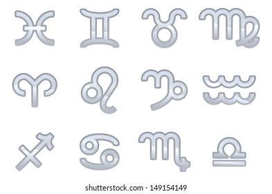 A set of zodiac sign icons representing the twelve signs of the zodiac for horoscopes and the like