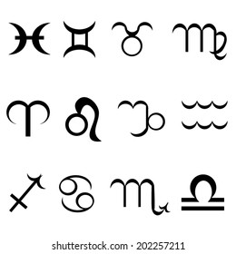 A set of zodiac sign icons representing the twelve signs of the zodiac for horoscopes and the like