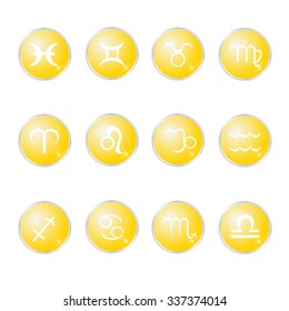 A set of zodiac sign icons representing the twelve signs of the zodiac for horoscopes and the like