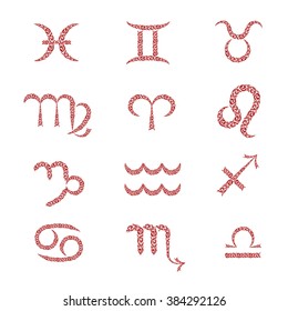 A set of zodiac sign icons representing the twelve signs of the zodiac for horoscopes and the like