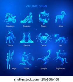 Set of Zodiac sign icons. Vector illustrations.
