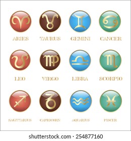 Set zodiac sign in oval frame, vector Illustration. Pisces zodiac sign in circle frame, vector Illustration. Contour icon.