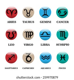 Set zodiac sign in oval frame, vector Illustration. Contour icon.
