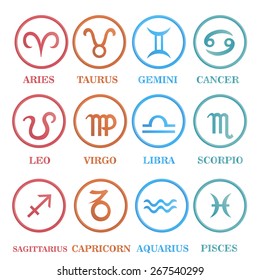 Set zodiac sign in oval frame, vector Illustration. Contour icon.